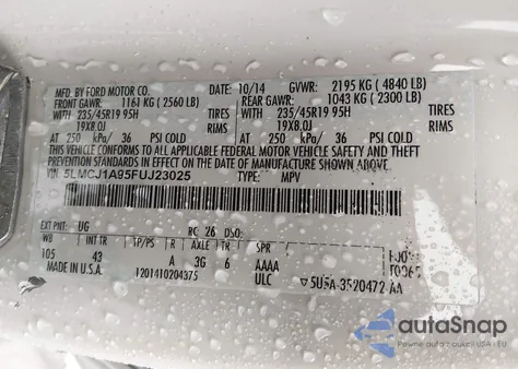 2015 Lincoln Mkc z USA, uszkodzony, nr VIN 5LMCJ1A95FUJ23025